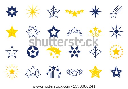 Star icons. Premium black and outline symbols of star shapes, four five six-pointed star labels on white background. Vector falling stars illustration set