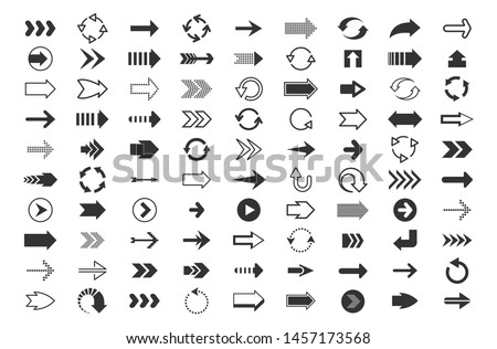 Black arrows big set. Direction pointers, up down left right signs of dots shapes and strokes, linear icon cursor pixel next arrow sign. Vector direction motion