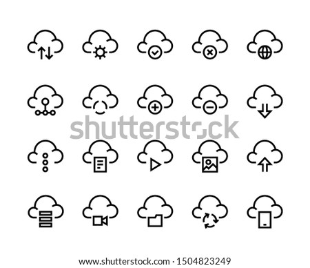 Cloud computing line icons. Internet service platform, network server and cloud data transfer access and synchronization. Vector image set network computation symbols