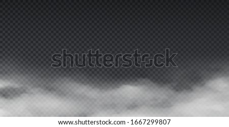 Realistic fog. Atmosphere mist effect and smoke clouds frame isolated on transparent background. Vector dust and soil powder environment, abstract cloud texture