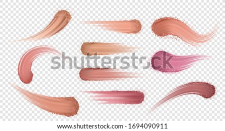 Makeup powder. Realistic eyeshadow and blusher swatch, skin tone shadows. Vector set swatches of dry powder isolated on transparent background for emphasize nature eye beauty