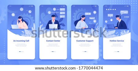 Customer support banner. Social media stories with info center and client support concepts. Vector vertical flat illustration banners with flat cartoon call center