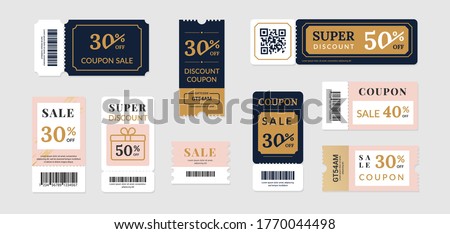Sale vouchers. Coupon mockup design for sale and gift event posts in social media, discount ticket collection. Vector image banners with promo code offer isolated set Imagine de stoc © 