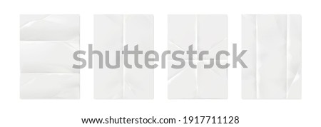 Wrinkled paper. Realistic white empty poster mockups with crumpled texture effect and creases. Isolated straightened square sheets for documents. Vector blank notepad folded pages set with copy space Foto stock © 