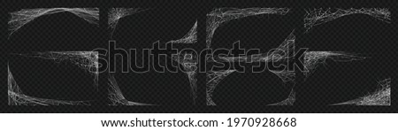 Spider web. Cobweb scary frames. Realistic arachnid net borders. Spooky Halloween background. Isolated gothic decorative elements set. Vector sticky tangled lines hanging in corners