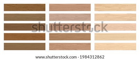 Wooden floor. Realistic interior hardwood flooring. Parquet timber samples set. Isolated decorative laminate covers. Natural materials. Lumber for building. Vector wood boards mockup Foto d'archivio © 