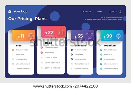 Product price table. Business subscription plan comparison spreadsheet with features checklist and discount pricing tabs. Tariff choice infographic template. Vector website interface Stock foto © 