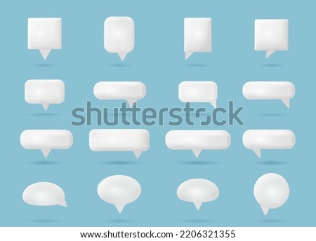3d speech bubbles for chat messages. Conversation talk elements, white comments with shadows, online dialog, comments and quotation symbol. Square and circle box. Vector banner icons set