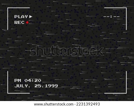 Vhs background, tv old screen backdrop. Retro vintage cameras with noise frame, 80s static overlay, grunge texture. Black abstract display. Recorder tape rewind. Vector illustration