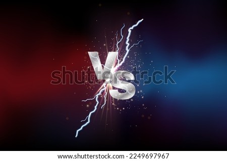 Vs lightning, versus duel poster. Superhero boxing match, dj neon light logo, fight or battle contest. Challenge element. Vector banner template, tournament or championship poster background