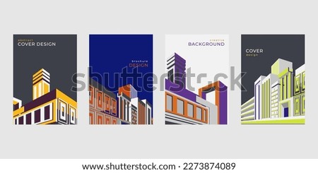 Architecture geometric patterns, Bauhaus posters. Modern and vintage Swiss covers, magazine collection, brochure layout template. Colorful buildings. Vector design compositions set