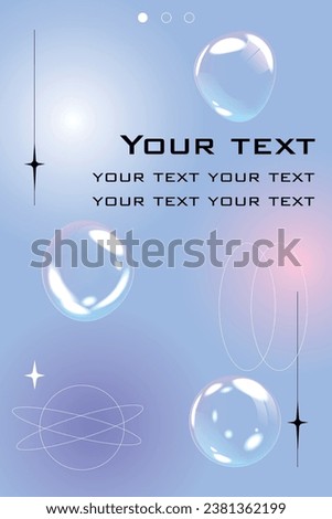 Bubble poster. Social media story. Gradient pastel colors. Iridescent soap spheres. Line circle. Simple space planet with star. Aesthetic flyer. Network post. Vector banner template