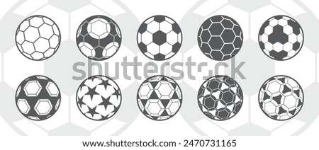 Soccer ball. Outline goal icon. Simple black and white sport players logotype for team championship game. Hexagon checkered sphere. Football logo. Vector competition circle symbols set