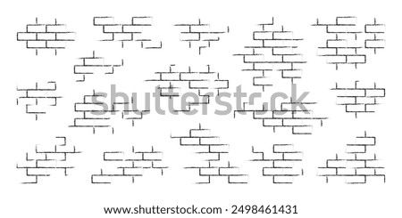 Brick texture. Stone building wall sketch. Old masonry grunge elements of simple architecture blocks. Brickwork pattern. Rough imprint. House brickwall. Exterior cladding. Vector background