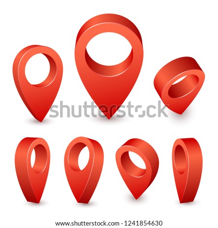 Map pointer 3d pin. Pointer red pin marker for travel place. Location symbols vector set isolated on white background