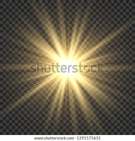Realistic sun rays. Yellow sun ray glow abstract shine light effect starburst sbeam sunshine glowing isolated vector illustration