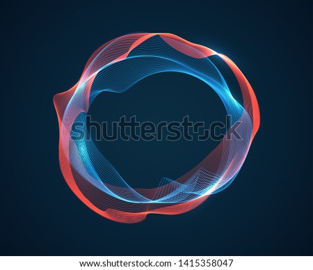 Music circle wave. Sound beat ripples emit waves flux. Music spectrum neon lines. Digital audio studio vector abstract background with round