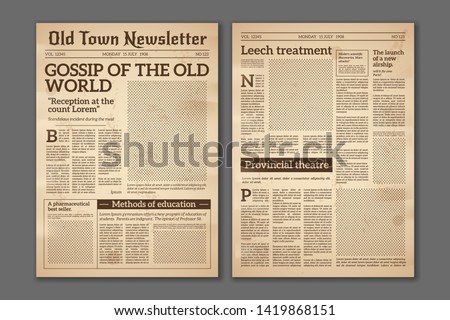 Vintage newspaper. News articles newsprint magazine old design. Brochure newspaper pages with headline. Paper retro journal vector grunge template