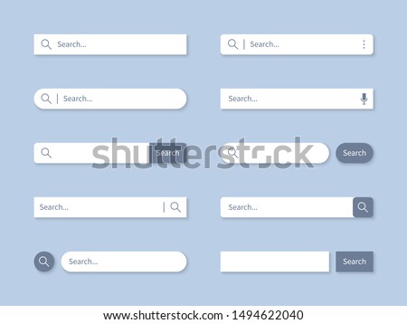 Search bar. Searching internet field, website ui bars with shadows and empty online search engine box with button vector computer address symbol of text web form templates