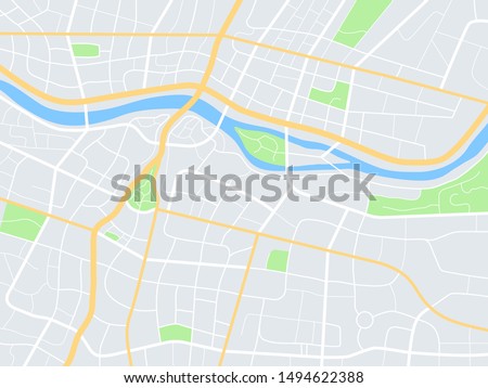 City map. Town streets with park and river. Downtown gps navigation plan, abstract transportation urban vector drawing maptown small road pattern texture