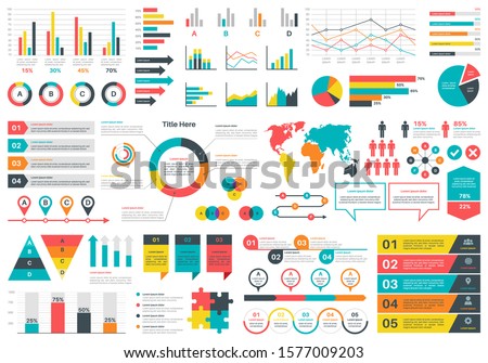 Infographics charts. Financial analysis data graphs and diagram, marketing statistic workflow modern business presentation elements vector investment progress icon set