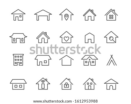 Home line icons. Modern outline houses app signs. Website interface and hotel buildings residency vector linear symbol set