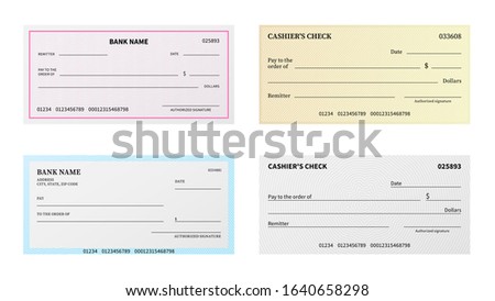 Bank check. Presentation blank cheque checkbook with guilloche pattern and watermark for certificate, voucher or banknote vector business printing template