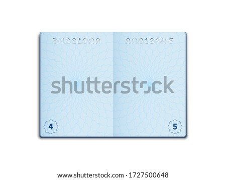 Blank passport. Opened document layout, page sheet with watermark. Empty foreign passport pages, identity card, vector detailed realistic template