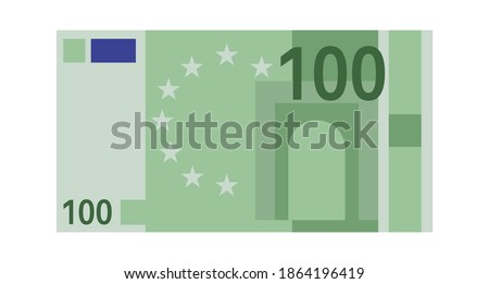One hundred euro banknote. Green paper 100 euro money, europe cash simple design, world global currency, bank financial bill vector flat isolated on white background close up illustration