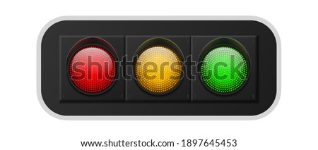 Realistic traffic lights. Urban street regulation system signals with three colors red, yellow and green, road and intersection safety in the city, vector 3d horizontal single isolated illustration