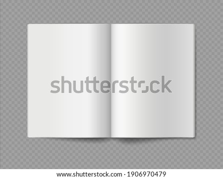 Empty book mockup. Opened 3d realistic booklet or brochure soft cover, album or catalog, journal or magazine template, blank white paper sheets, vector single object isolated on transparent background