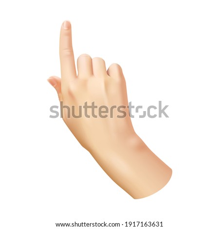 Human hand pointing finger. Realistic hand woman arm, choice and direction sign, showing or click on button, idea symbol, communication gesture 3d single isolated on white background illustration
