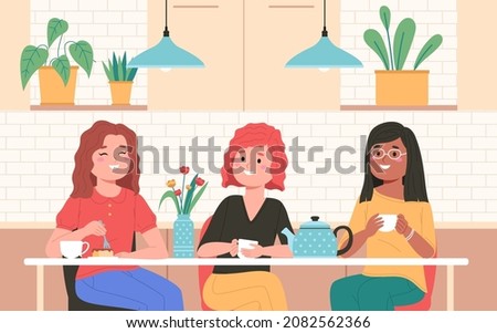 Similar – Image, Stock Photo Woman having lunch and browsing smartphone at home