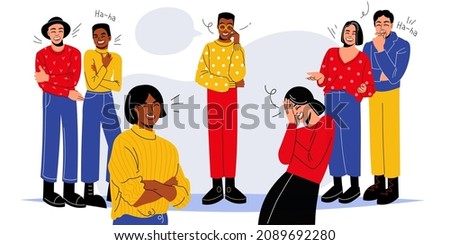 Laughing joke friends. People laugh loudly at funny anecdote. Joint fun. Company ringleader and soul. Comic conversation. Positive emotion expression. Chuckling persons. Vector concept