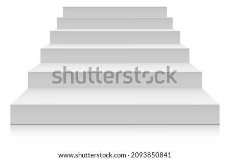 White stairs front view. Blank mockup for platform or podium