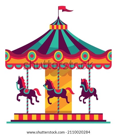 Carousel icon. Fairground kid horse ride. Carnival symbol