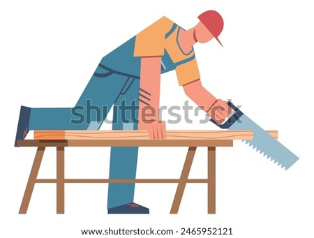Similar – Image, Stock Photo Professional carpenter at work, he is carving wood using a woodworking tool, hands close up, carpentry and craftsmanship concept