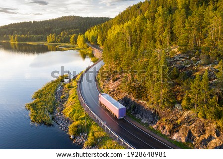 Similar – Image, Stock Photo a truck on a country street from above