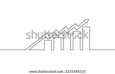 Continuous line drawing of graph icon business, arrow up, bar chart, growth graph, object one line, single line art, vector illustration