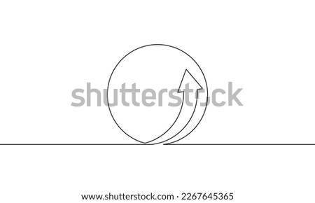 Continuous line drawing of arrow up with circle. Business growth, bar chart. Object one line, single line art, vector illustration