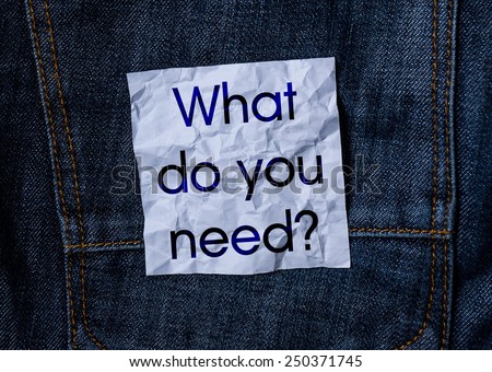 The inscription on the crumpled paper on jeans background. What do you need?