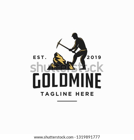 goldmine worker logo icon vector illustration, worker logo, with vintage design style