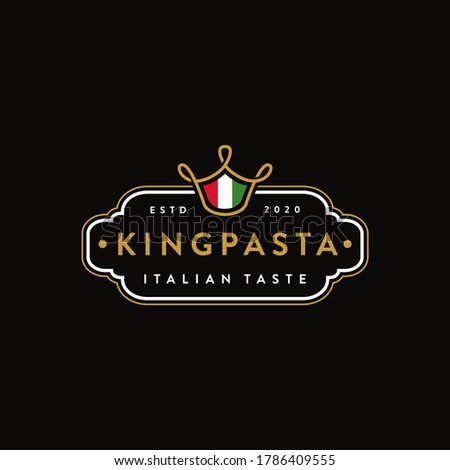 King pasta logo icon vector template with crown noodle symbol on black background