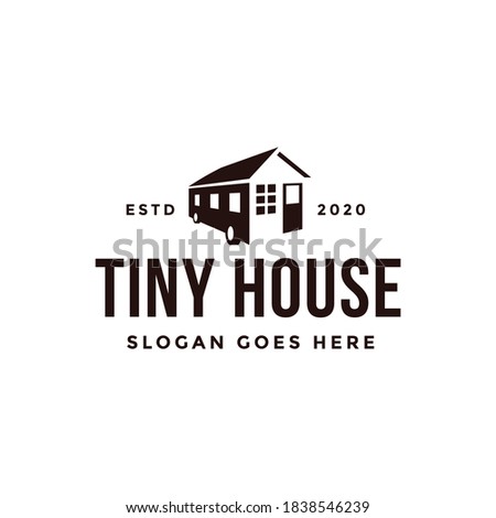 Minimalist tiny house trailer logo vector icon on white background 商業照片 © 