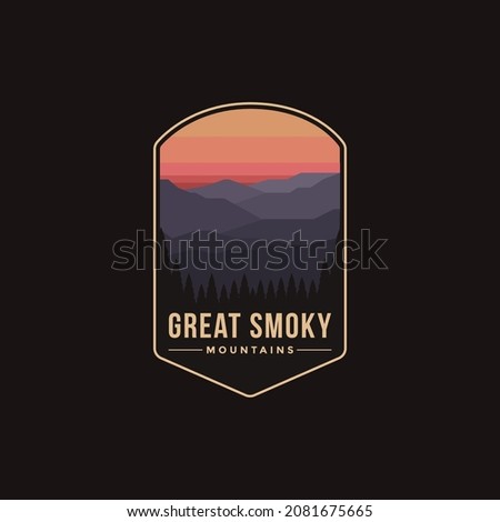 Emblem sticker patch logo illustration of Great Smoky Mountains National Park on dark background