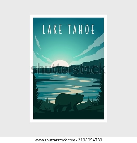 Lake Tahoe scenery poster vector illustration design, lake and bear poster