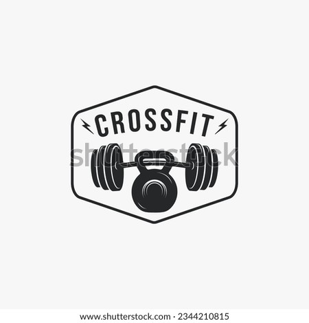 Vintage monochrome fitness gym CrossFit emblems logo on white background