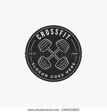 Vintage monochrome fitness gym CrossFit emblems logo on white background