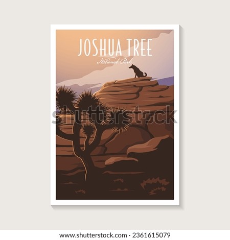 Joshua Tree National Park poster vector illustration design, canyon and coyote in desert poster design