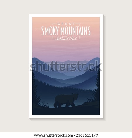 Great Smoky Mountains National Park modern poster vector illustration design, bear on beautiful landscape mountain poster design